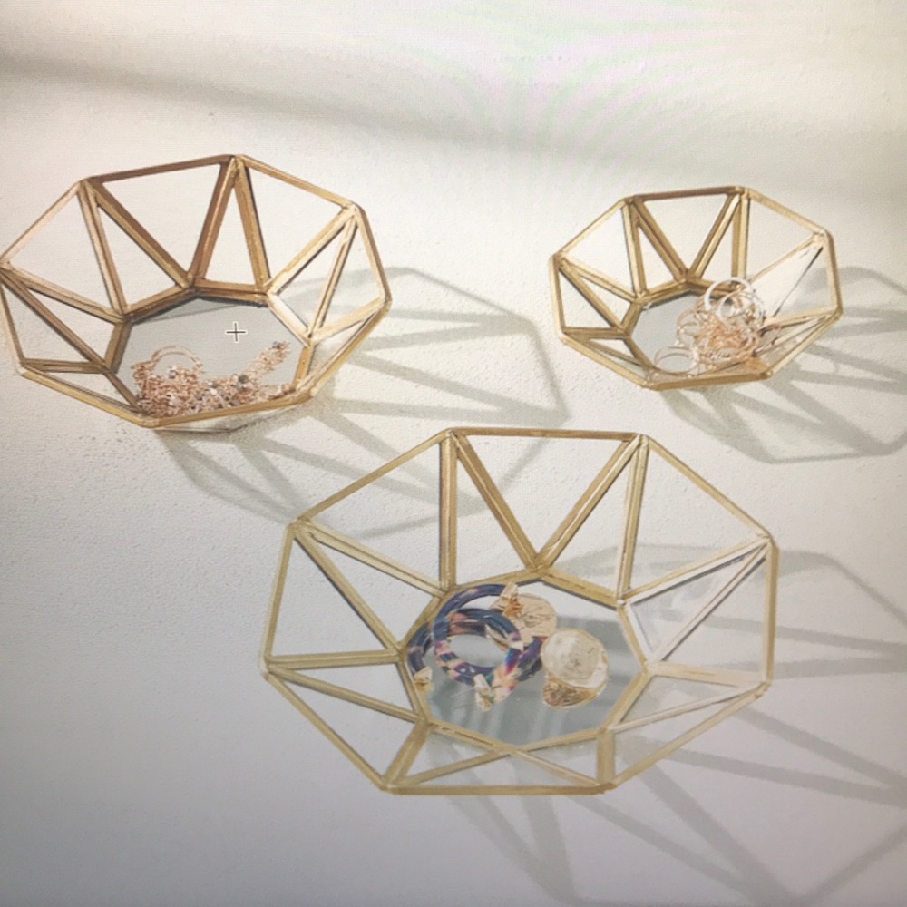 Envogue Gold Glass Trinket Tray Set